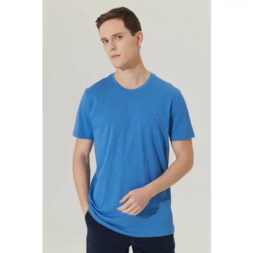 ALTINYILDIZ CLASSICS Men's Indigo Slim Fit Slim Fit Crew Neck 100% Cotton Logo T-Shirt.