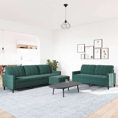 VidaXL 3-dijelni set sofa s jastucima tamnozeleni bar&amp;scaron;unasti Slike