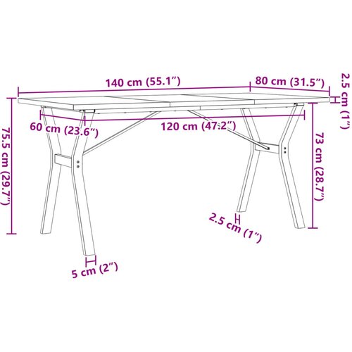  Blagovaonski stol Y-oblika 140x80x75,5 cm od borovine i čelik Slike