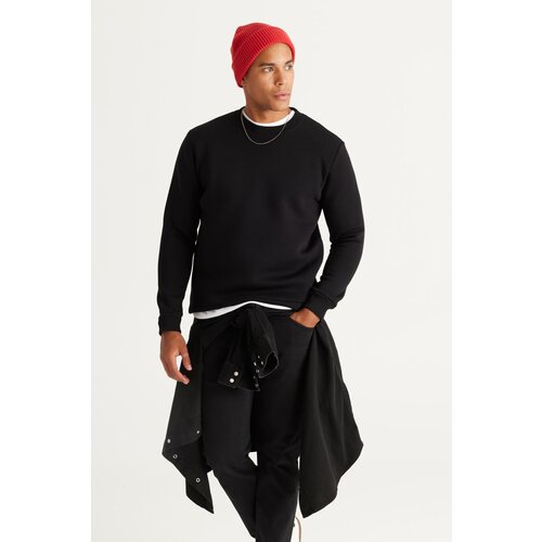 AC&Co / Altınyıldız Classics Men's Black Standard Fit Regular Cut Inner Fleece 3 Threads Crew Neck Cotton Sweatshirt. Cene