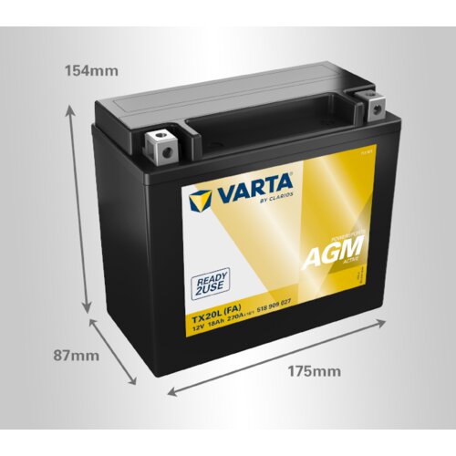Varta Akumulator Powersports AGM Active YTX20L-4, 12V, 18Ah, D+ Slike
