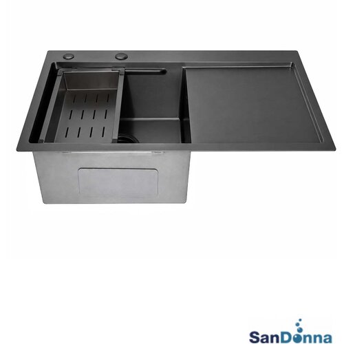 Sandonna Inox sudopera oceđivač HD7850R Crna sa dozerom za deterdžent i korpicom 78x50cm Slike