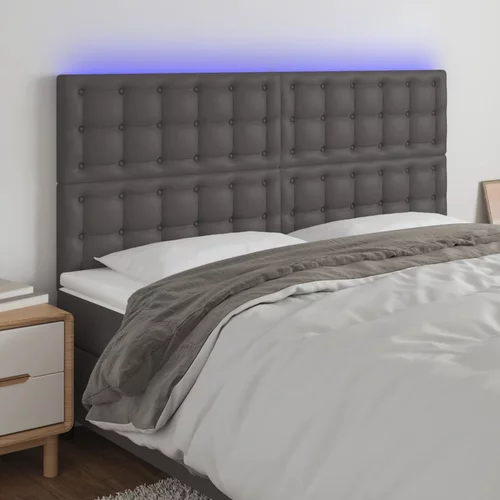 vidaXL LED posteljno vzglavje sivo 180x5x118/128 cm umetno usnje