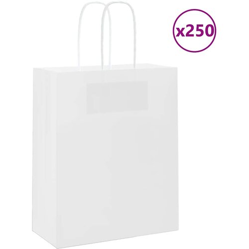 VidaXL Papirnate vrećice 250 kom s ručkama bijele 18x8x22 cm Slike