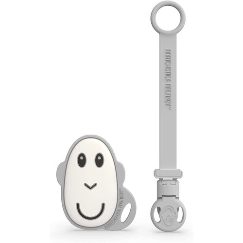 Matchstick monkey Flat Face Teether &amp;amp; Soother Clip poklon set Grey(za djecu) Slike