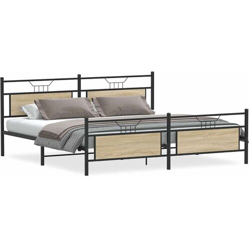 vidaXL Kovinski posteljni okvir brez vzmetnice sonoma hrast 193x203 cm, (21829685) Cene