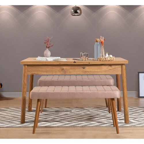 Hanah home Set Trpezarijski sto i 2 klupe Santiago 0900, Bež Slike
