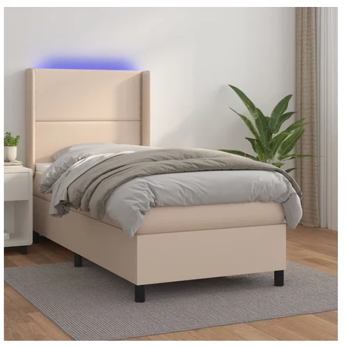  Box spring postelja z vzmetnico LED kapučino 80x200cm um. usnje