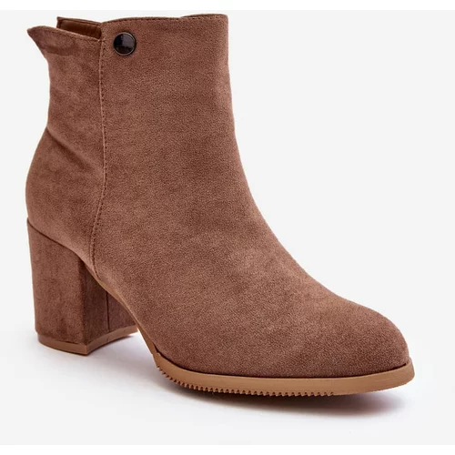 Kesi Suede women's high-heeled ankle boots Brown Selela