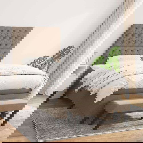  Krevet s oprugama i madracem smeđesivi 100 x 200 cm od tkanine Slike