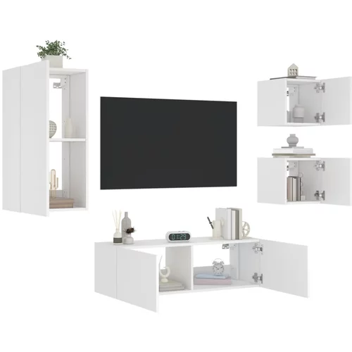 vidaXL 4-dijelni zidni TV ormarići s LED svjetlima bijeli