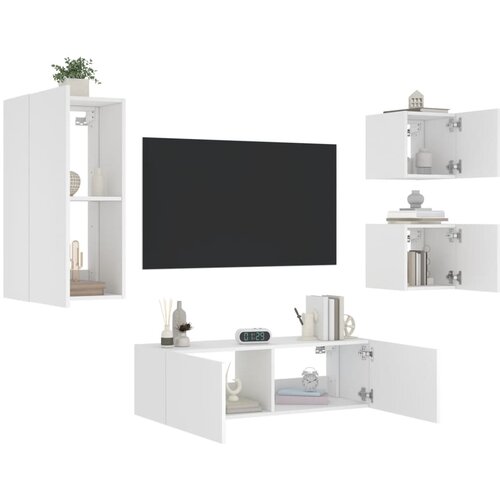 vidaXL Stenske TV omarice z LED lučkami 4 kosi bela Cene