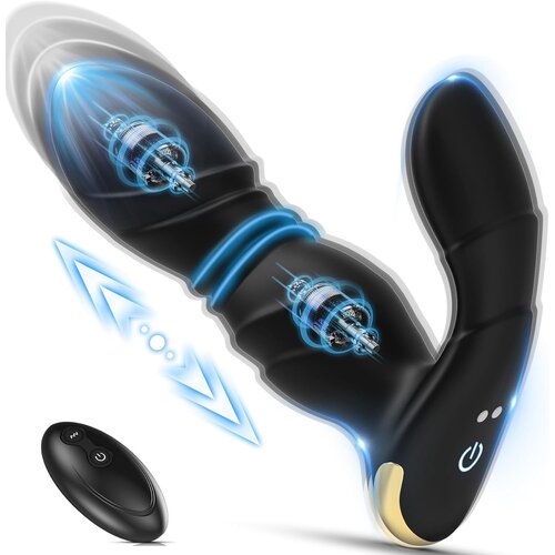 Paloqueth Anal Prostate Stimulator with Thrusts & Vibrations & Remote Control Black Cene