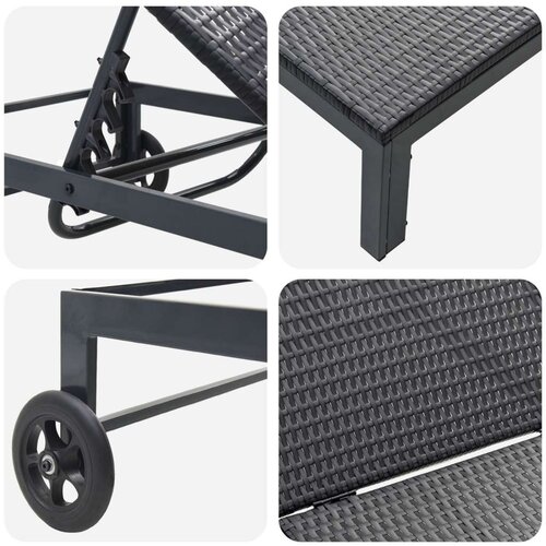 VidaXL Črn Poli ratan 200 x 54 x 27 cm Ergonomski Zložljiv ležalnik Slike