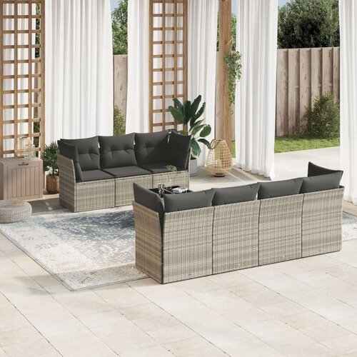 VidaXL 8-dijelni set vrtnih sofa od poliratana s jastucima svjetlosivi Slike