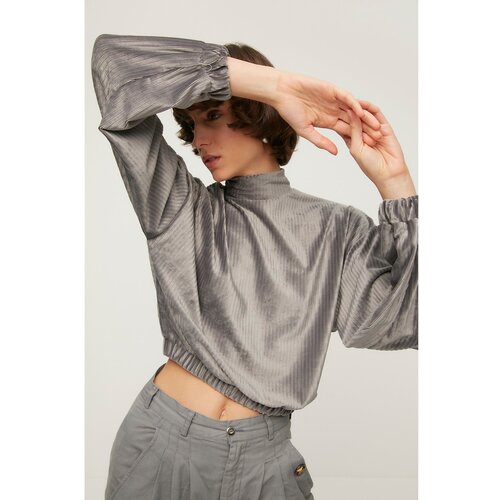 Trendyol Gray High Collar Basic Velvet Knitted Sweatshirt Slike