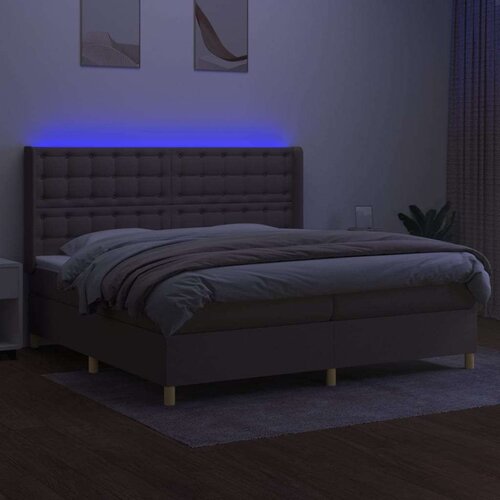  Krevet box spring s madracem LED smeđesivi 200x200 cm tkanina Slike