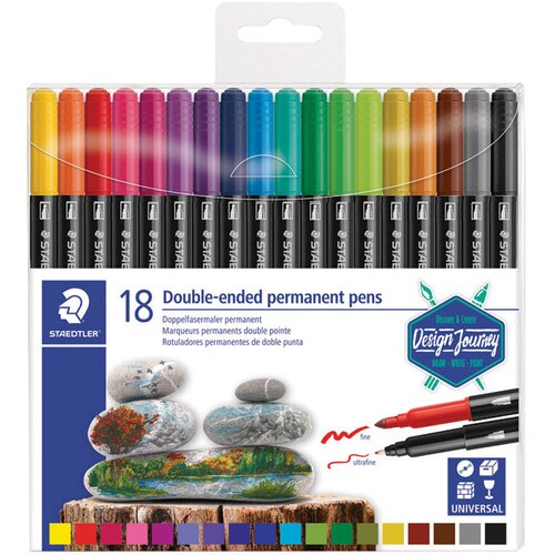 Marker permanentni obostrani 18boja Design Journey Staedtler 3187 TB18 blister Cene