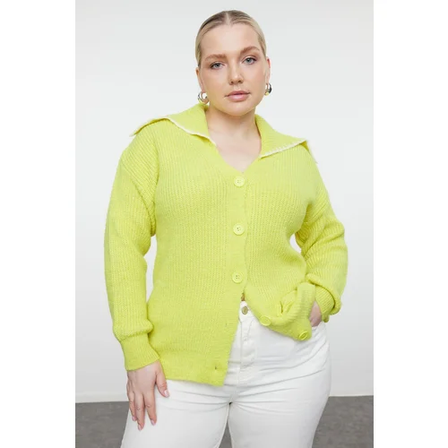 Trendyol Curve Lime Sailor Collar Buttoned Knitwear Cardigan