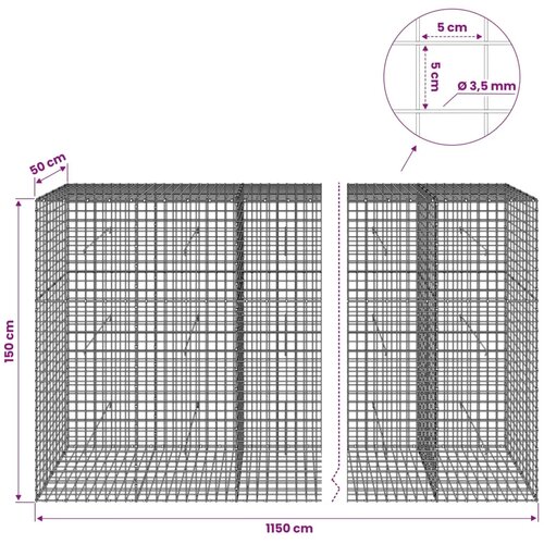  Gabion s žicom debljine 3 5 mm i mrežom 5x5 cm 1150x50x150 cm - 50 cm 150 cm 1150 cm Slike