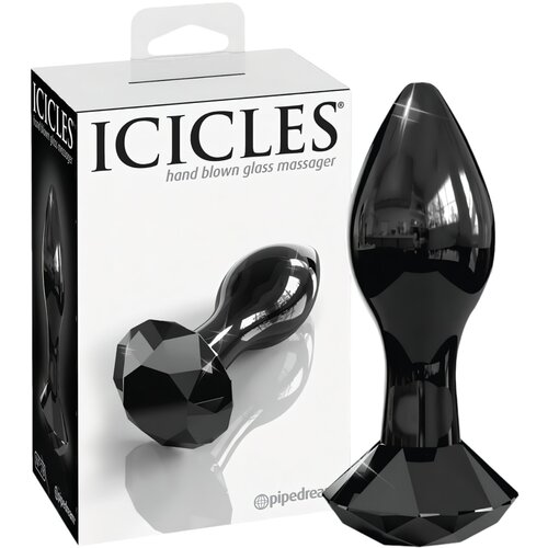 Icicles br. 78 - stožasti stakleni analni dildo (crni) Cene