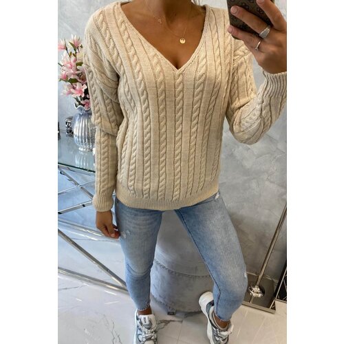 Kesi Braided sweater with V-neck beige Cene
