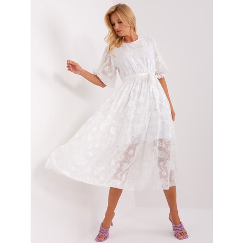Fashionhunters White midi dress with frill and belt | ePonuda.com
