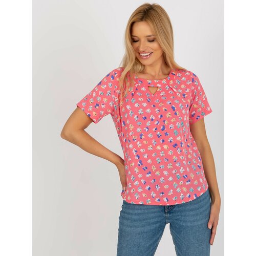 Fashion Hunters Blouse with coral print and round neckline Slike