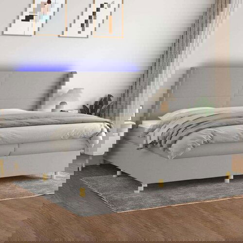  Box spring postelja z vzmetnico LED sv. siva 200x200 cm blago, (20761254) Cene