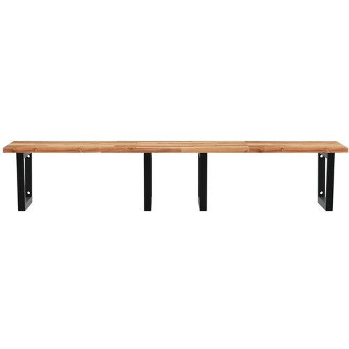  Zidna polica za umivaonik od čelika i masivnog bagremovog drva Smeđa 120 x 60 x 2 cm Slike
