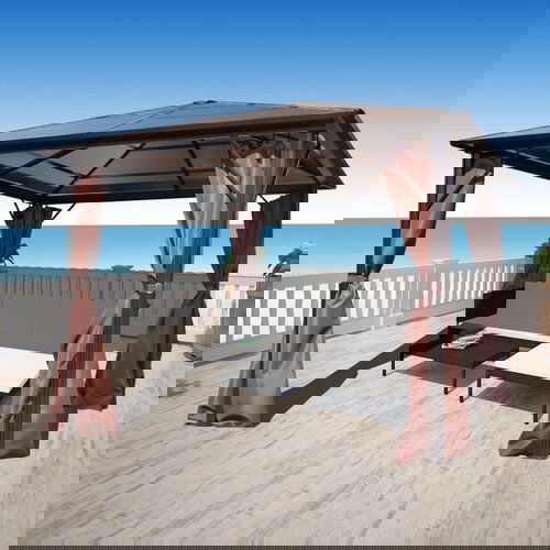 VidaXL sjenica sa zavjesom smeđa od aluminija 300 x 300 cm Slike