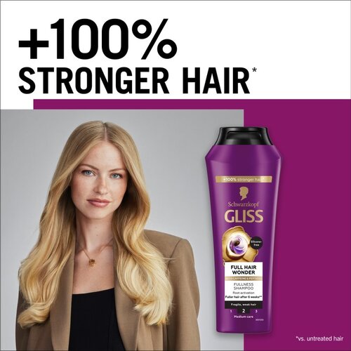 Schwarzkopf Gliss Full Hair Wonder regeneracijski &amp;scaron;ampon za &amp;scaron;ibke lase 400 ml Slike