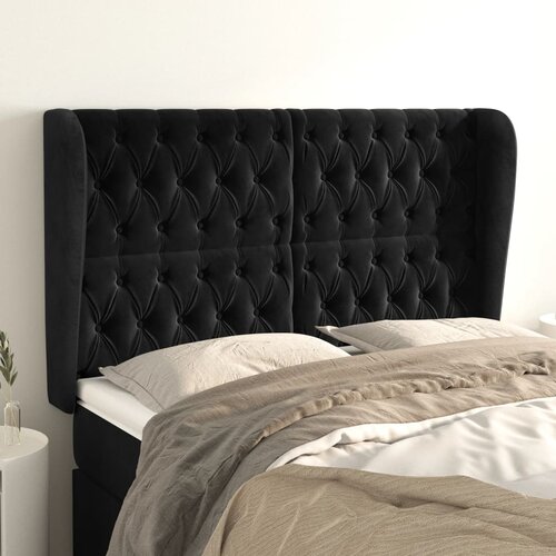 VidaXL Uzglavlje s u&amp;scaron;ima crno 147x23x118/128 cm bar&amp;scaron;unasto Slike