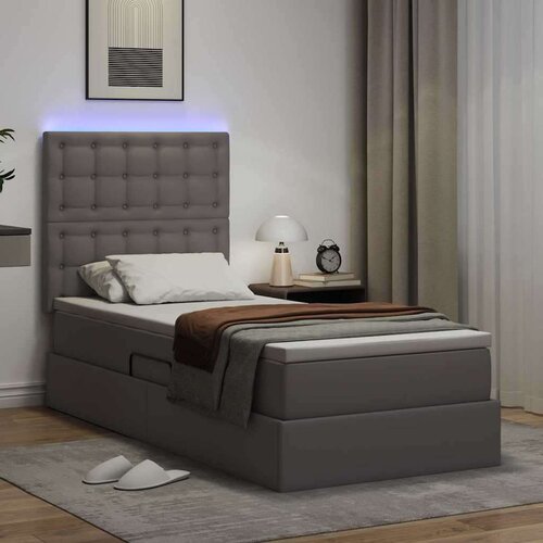 Krevet s prostorom za pohranu s LED-om Siva 90 x 190 cm Slike