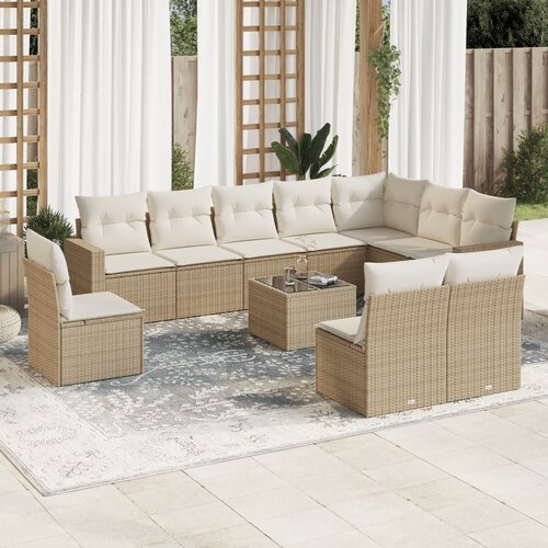 vidaXL 11-dijelni set vrtnih sofa od poliratana s jastucima bež Cijene