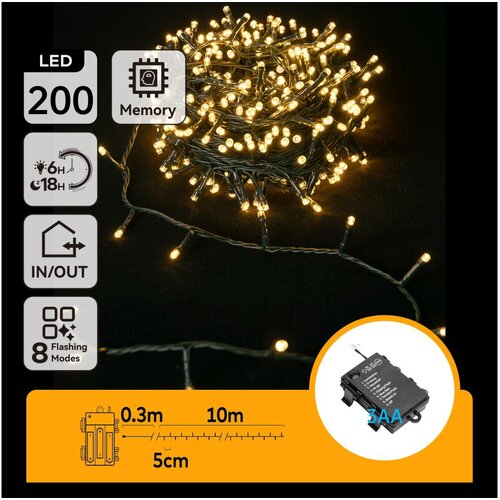 Aigostar LED spoljni niz 200xLED/8 funkcija 3xAA 10,3m IP44 topla bela Cene
