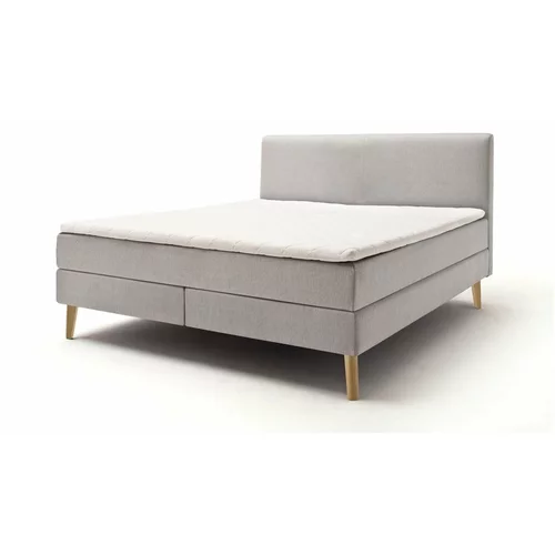 Meise Möbel svijetlo sivi tapecirani bračni krevet s madracem Greta, 160 x 200 cm