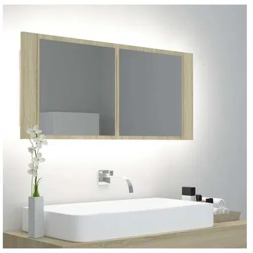  LED kopalniška omarica z ogledalom sonoma hrast 100x12x45 cm