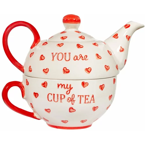 Sass & Belle Rdeč/bel keramičen čajni servis You are My Cup of Tea –