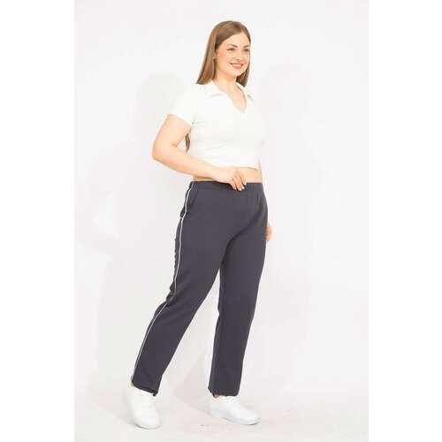 Şans Women's Navy Blue Large Size Bias Detailed Sports Trousers Cene