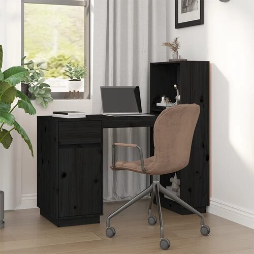 VidaXL Pisalna miza črna 110x53x117 cm trdna borovina Slike