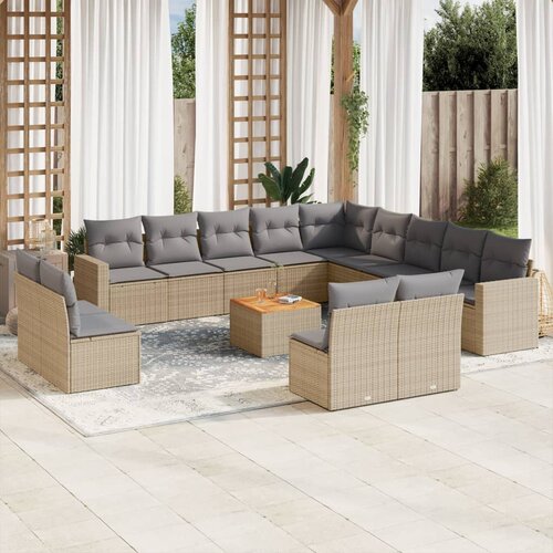 VidaXL 14-dijelni set vrtnih sofa s jastucima poliratan Bež Slike