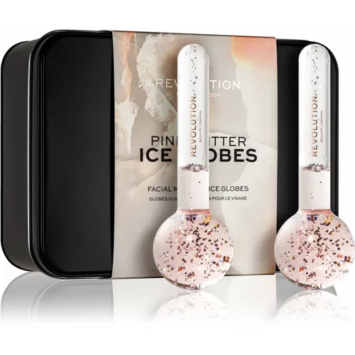 Makeup Revolution Ice Globes Pink Glitter pripomoček za masažo za obraz 2 kos