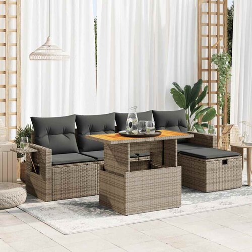 VidaXL 6-dijelni set vrtnih sofa poliratan i bagrem s jastucima sivi Slike