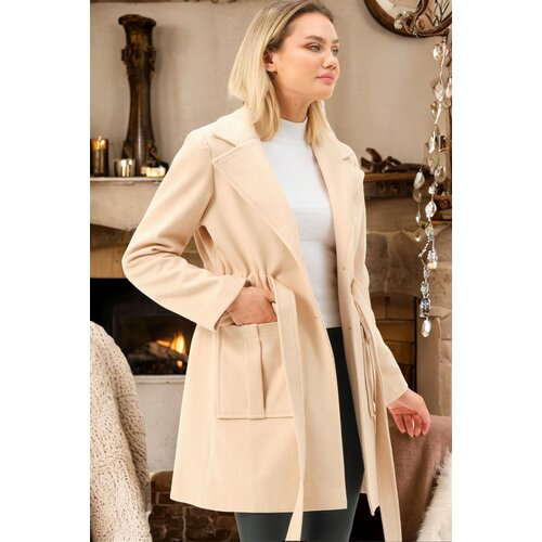 Dewberry Z6778 WOMEN'S COAT-PLAIN BEIGE Cijene