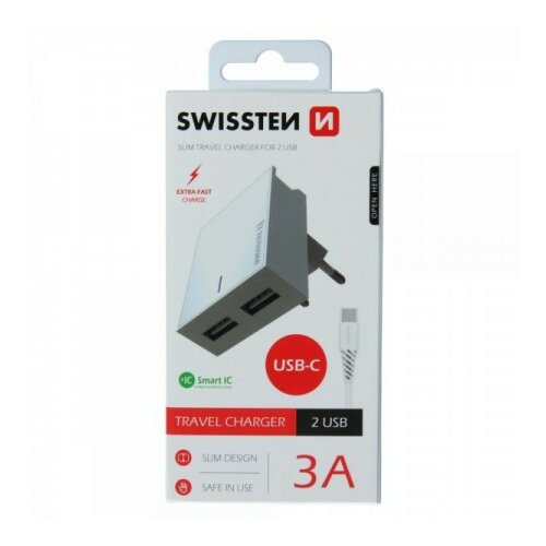 Swissten Beli-Swissten Punjač 2 x USB 3A + TYPE C WH Cene