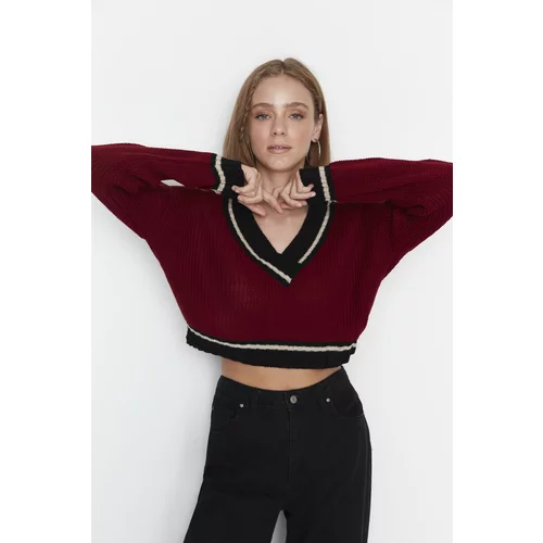 Trendyol Claret Red Crop Knitwear Sweater