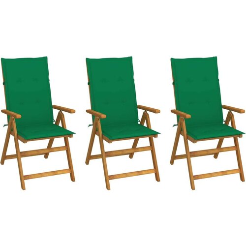 3 Zložljivi vrtni stoli 3 kosi z blazinami trden akacijev les Cene