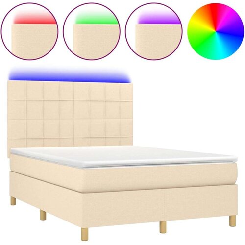  Krevet box spring s madracem LED krem 140x200 cm od tkanine Slike