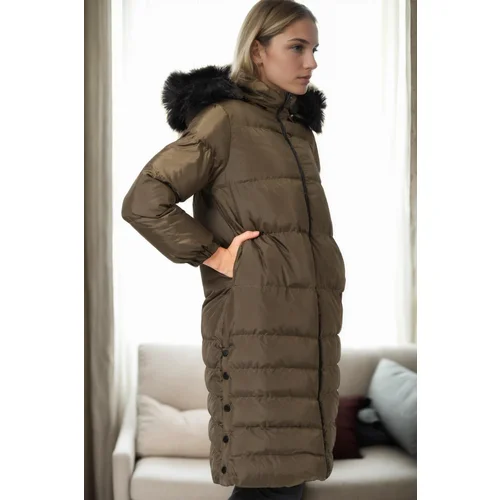 Dewberry Z6740 LADIES' COAT-KHAKI-1